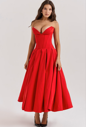 Vestido Midi Tomara que Caia Escarlate Vermelho