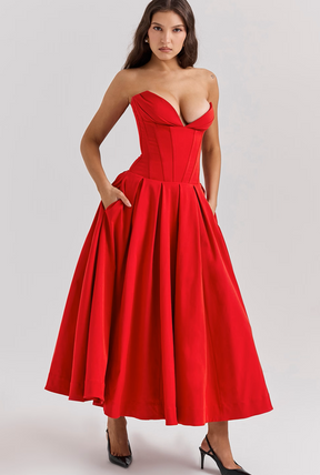 Vestido Midi Tomara que Caia Escarlate Vermelho