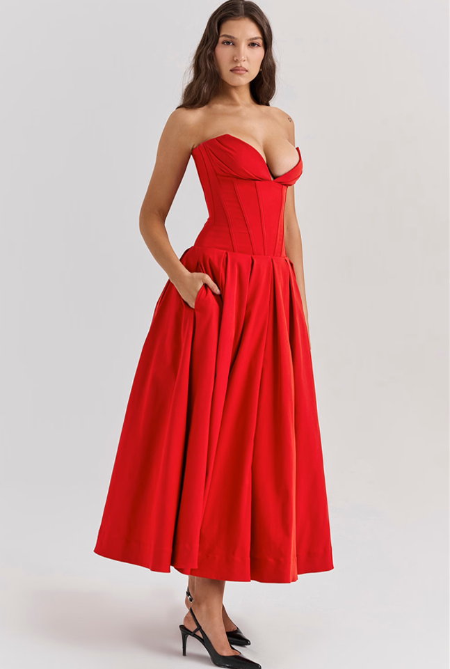 Vestido Midi Tomara que Caia Escarlate Vermelho