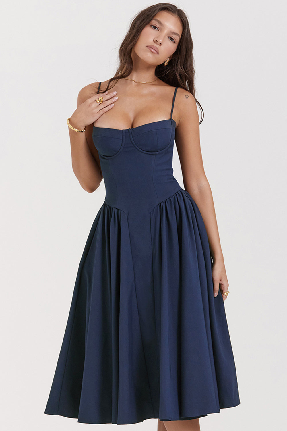 Vestido Midi Corset Taupe Azul