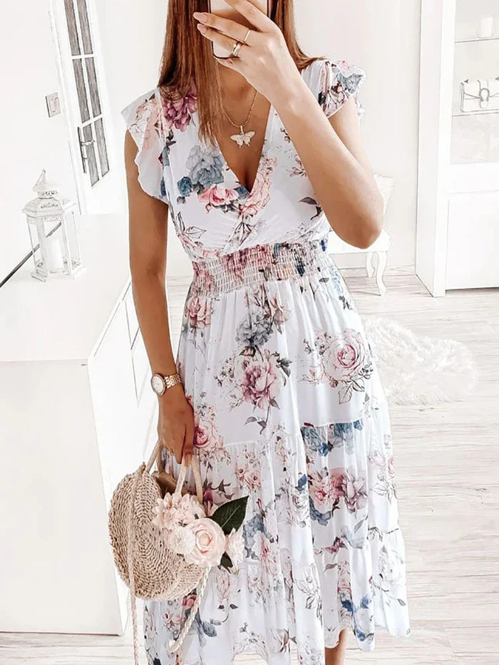 Vestido floral decote shops v